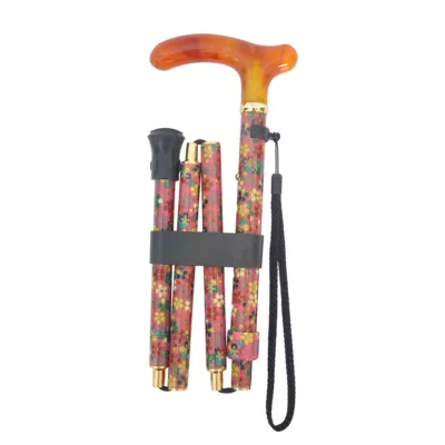 Amber Fritz Floral Fabric Wrapped Walking Cane and Brass Collar