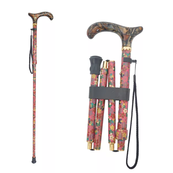 manufacturer Tough Fabric Covered Walking Stick with Pink and Yellow Floral Pattern