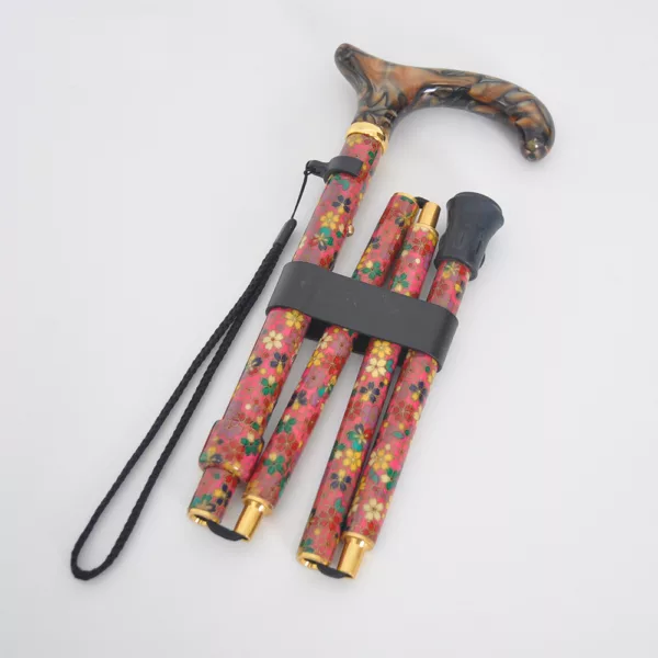 Supplier Tough Fabric Covered Walking Stick with Pink and Yellow Floral Pattern