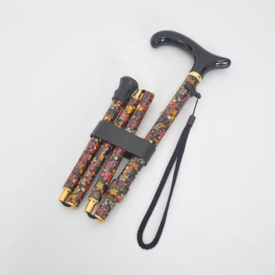 Attractive Fabric Wrapped Adjustable Derby Cane in Black and Multi Floral Supplier