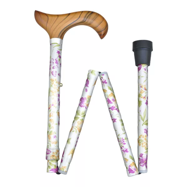 Best Woodland Flowers Height Adjustable Folding Cane with Derby Handle