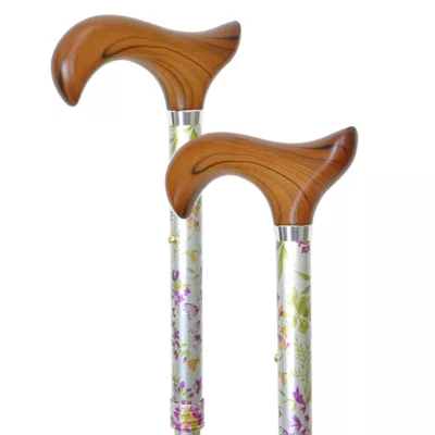 manufacturer Best Woodland Flowers Height Adjustable Folding Cane with Derby Handle