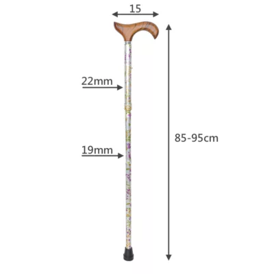 Woodland Flowers Height Adjustable Folding Cane with Derby Handle size