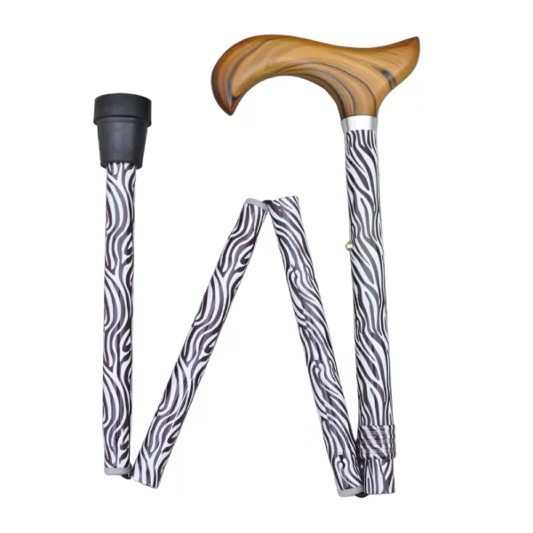 Safety Height-Adjustable Folding Zebra Print Walking Stick