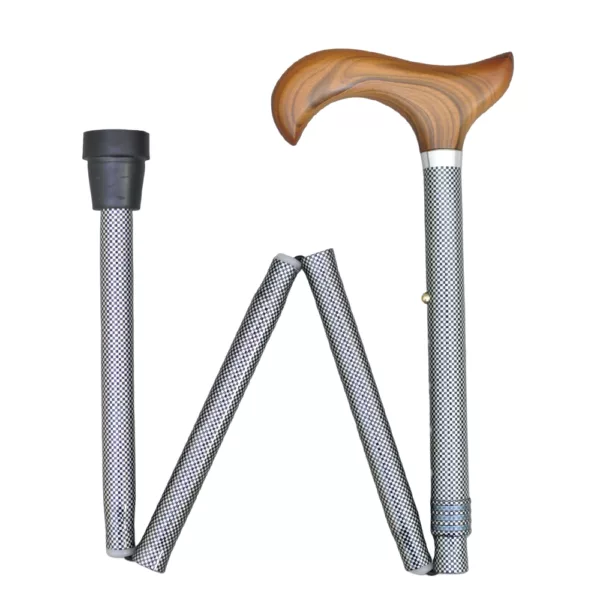 Safety Grey Plaid Pattern Foldable Telecopic Cane