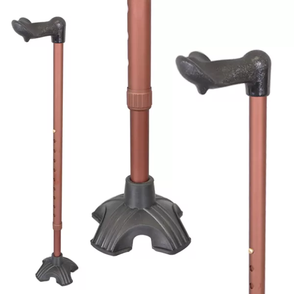 Quad Base Self Standing Walking Cane with Ergonomic Handgrip