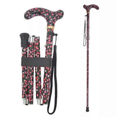 Adjustable Folding Fashion Fritz Handle Floral Patterned Walking Stick supplier