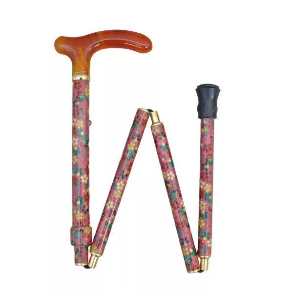 Alluring Amber Fritz Floral Fabric Wrapped Walking Cane and Brass Collar