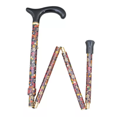 Attractive Fabric Wrapped Adjustable Derby Cane in Black and Multi Floral