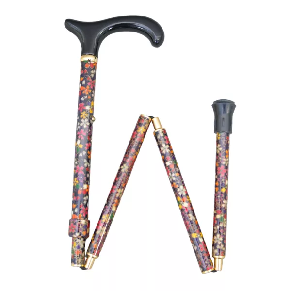 Attractive Fabric Wrapped Adjustable Derby Cane in Black and Multi Floral