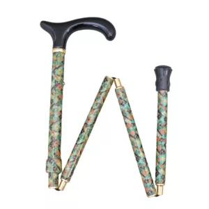 Attractive Green Petite Adjustable Derby Cane with Fabric Wrapped Metal Shaft