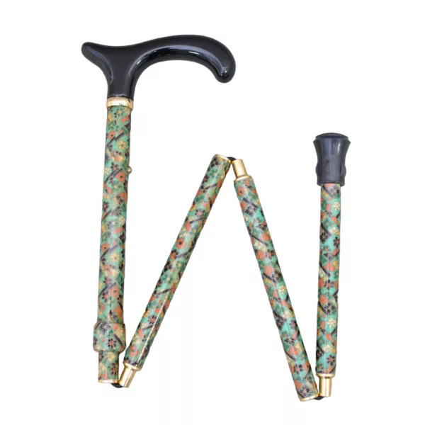 Attractive Green Petite Adjustable Derby Cane with Fabric Wrapped Metal Shaft