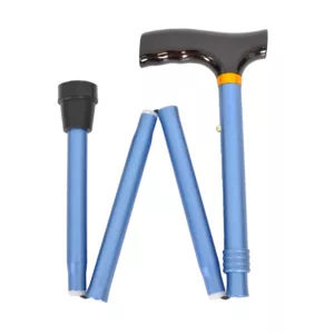 Blue Height-Adjustable Folding Walking Stick with Crutch Handle supplier