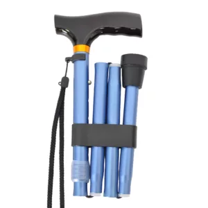 Blue Height-Adjustable Folding Walking Stick with Crutch Handle manufacturer