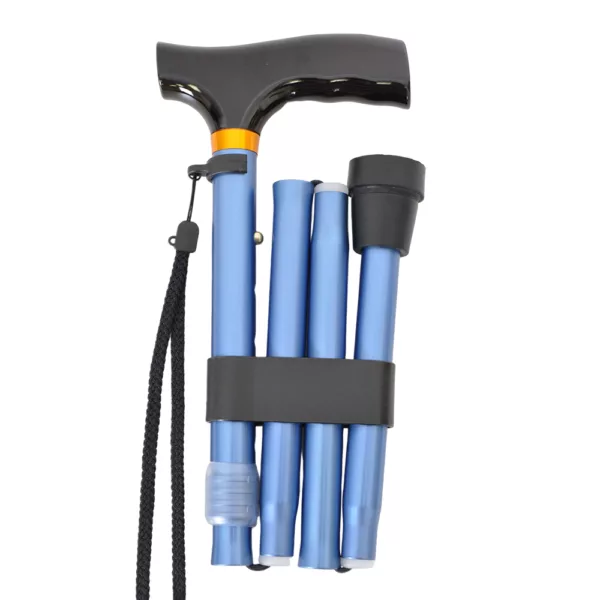 Blue Height-Adjustable Folding Walking Stick with Crutch Handle manufacturer