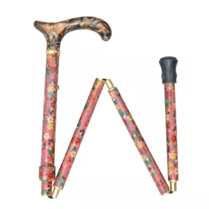 Fascinating Tough Fabric Covered Walking Stick with Pink and Yellow Floral Pattern