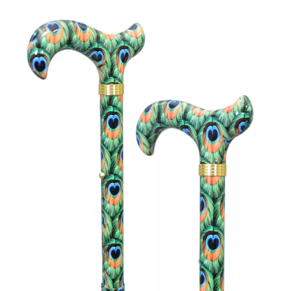 Pretty Peacock Designer Derby Adjustable Walking Cane