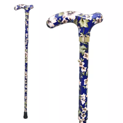 Safety Adjustable Folding Elite Fritz Handle Dark Blue Floral Walking Stick