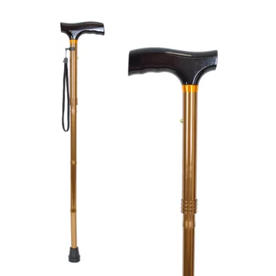 Safety Bronze Height-Adjustable Folding Walking Stick with Crutch Handle