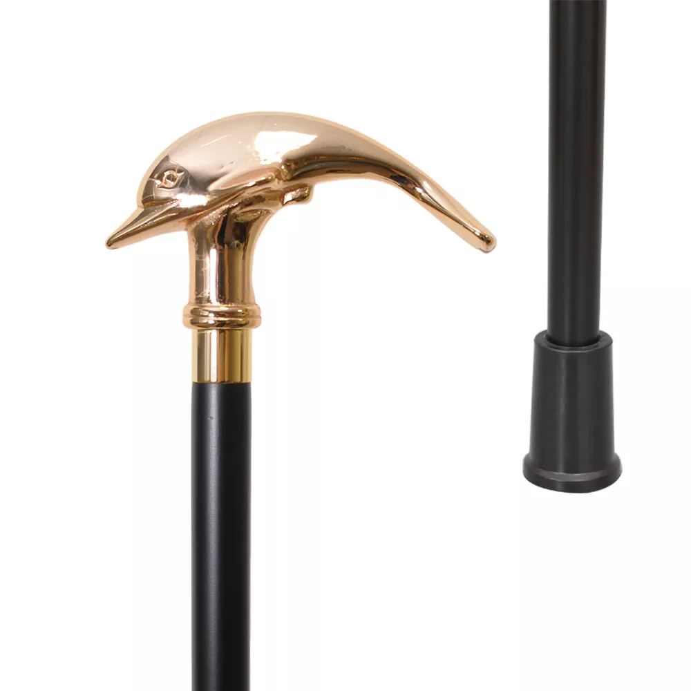Gold Solid Brass Dolphin Cane Walking Stick (1023.021.GMB