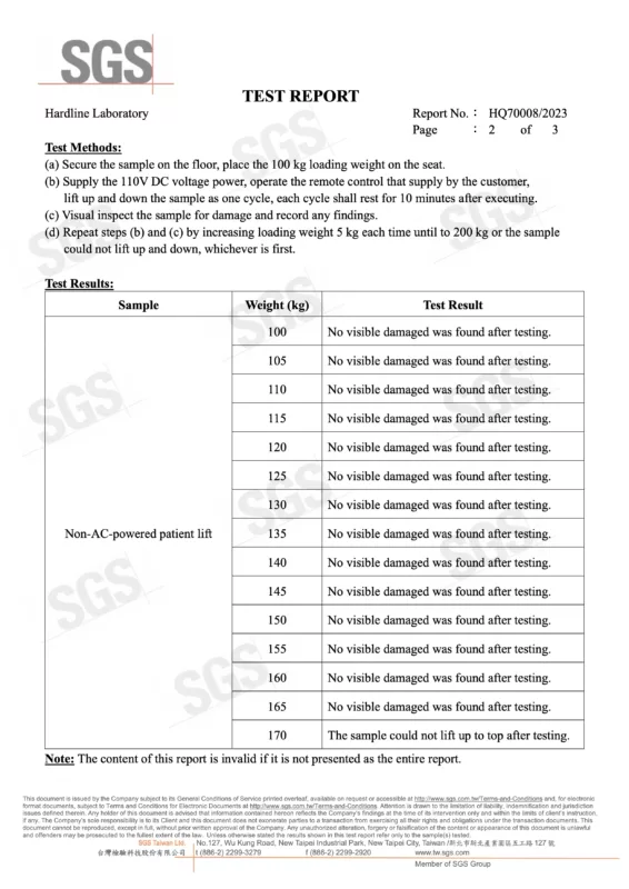 patient lift SGS test report